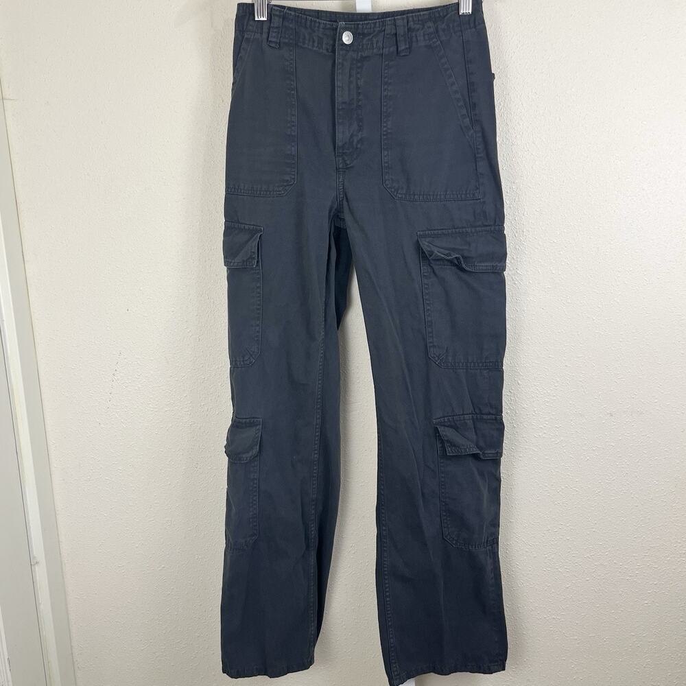 Zara Double Cargo Pocket Straight Leg Pants Womens 2 Navy Blue